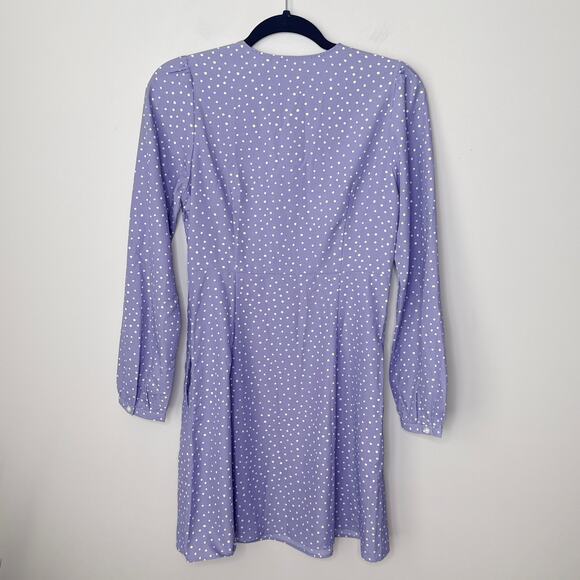 Uniqlo Purple White Dots Printed V-Neck Long Sleeve Mini Dress Small Fit  Flare - Picture 10 of 12